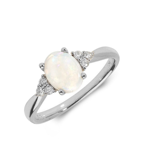4 Prong Oval White Gold Opal Gemstone Diamond Rings