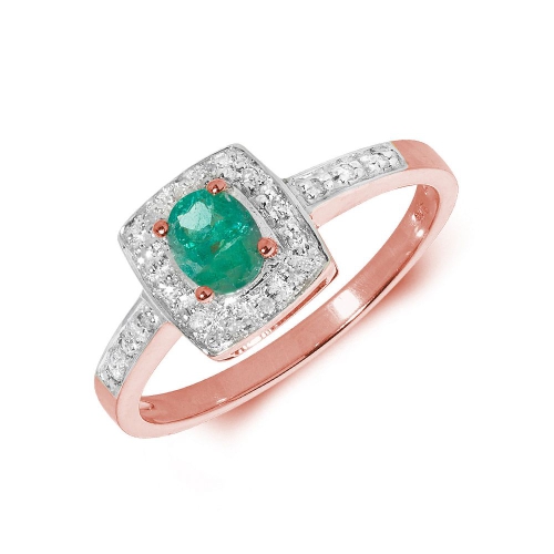 4 Prong Oval Rose Gold Emerald shaped halo diamond and Naturally Mined Diamond Engagement Rings