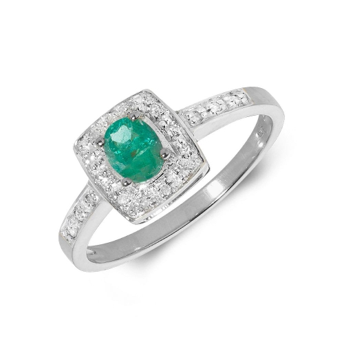 4 Prong Oval shaped halo diamond and Emerald Gemstone Engagement Rings
