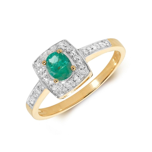 4 Prong Oval Yellow Gold Emerald shaped halo diamond and Naturally Mined Diamond Engagement Rings