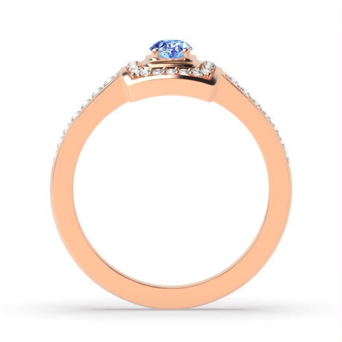 4 Prong Oval Rose Gold Emerald shaped halo diamond and Naturally Mined Diamond Gemstone Engagement Rings