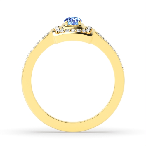 4 Prong Oval Yellow Gold Emerald shaped halo diamond and Naturally Mined Diamond Gemstone Engagement Rings