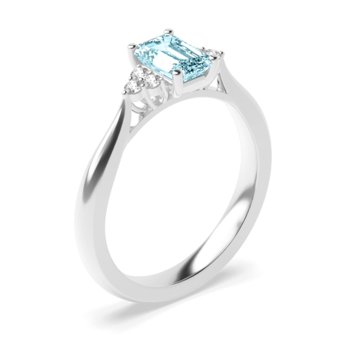 Gemstone Ring With 0.8Ct Emerald Cut Aquamarine And Diamonds
