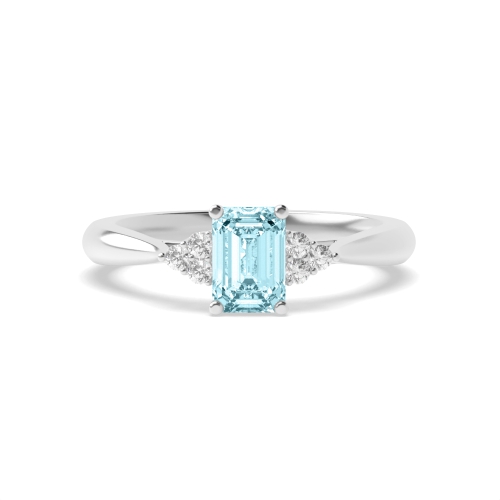 Gemstone Ring With 0.8ct Emerald Shape Aquamarine and Diamonds