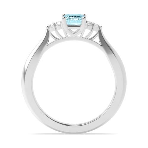 4 Prong Emerald Core Aquamarine Gemstone Engagement Ring