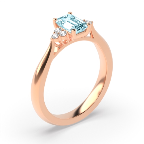 4 Prong Emerald Rose Gold accented Lab Grown Diamond Gemstone Engagement Rings