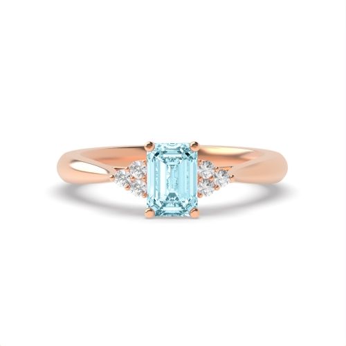 4 Prong Emerald Rose Gold accented Lab Grown Diamond Gemstone Engagement Rings