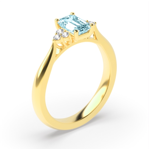 4 Prong Emerald Yellow Gold accented Lab Grown Diamond Gemstone Engagement Rings