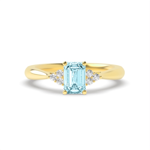 4 Prong Emerald Yellow Gold accented Lab Grown Diamond Gemstone Engagement Rings