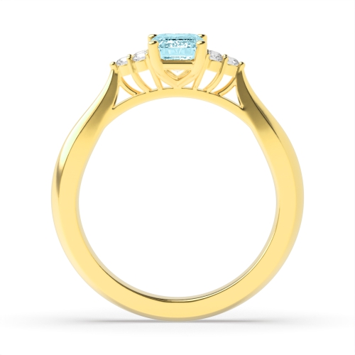 4 Prong Emerald Yellow Gold accented Lab Grown Diamond Gemstone Engagement Rings