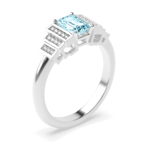 4 Prong Emerald Aquamarine Gemstone Diamond Rings