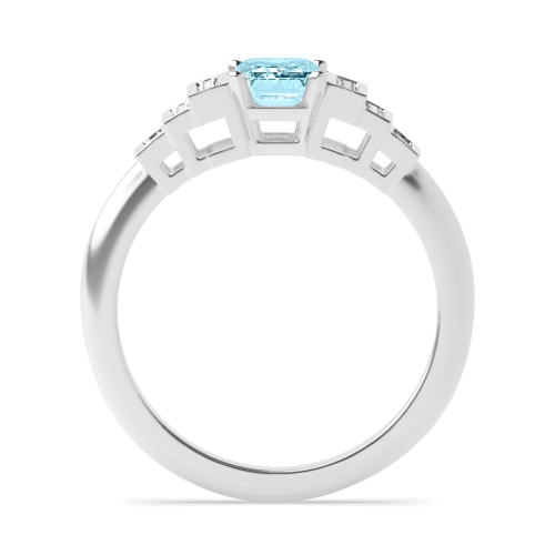4 Prong Emerald Lustre Aquamarine Gemstone Diamond Ring