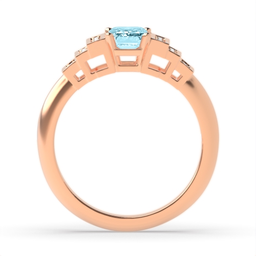 4 Prong Emerald Rose Gold 3 row unique Naturally Mined Diamond Gemstone Engagement Rings