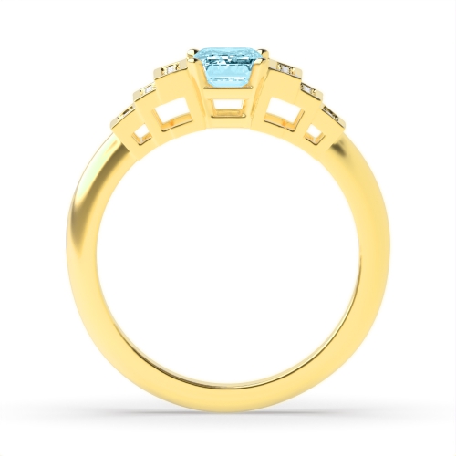 4 Prong Emerald Yellow Gold 3 row unique Lab Grown Diamond Antique Engagement Rings