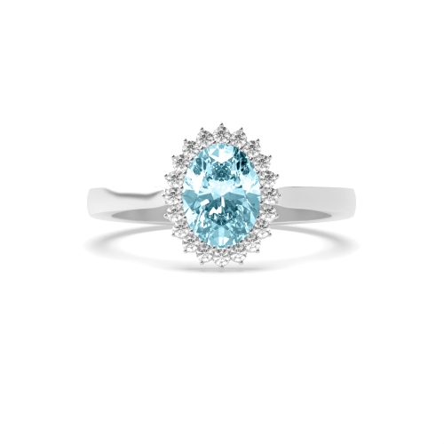 Gemstone Ring With 1ct Oval Shape Aquamarine and Diamonds