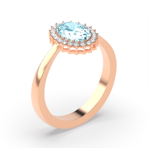 4 Prong Oval Rose Gold Halo diamond and Naturally Mined Diamond Gemstone Engagement Rings