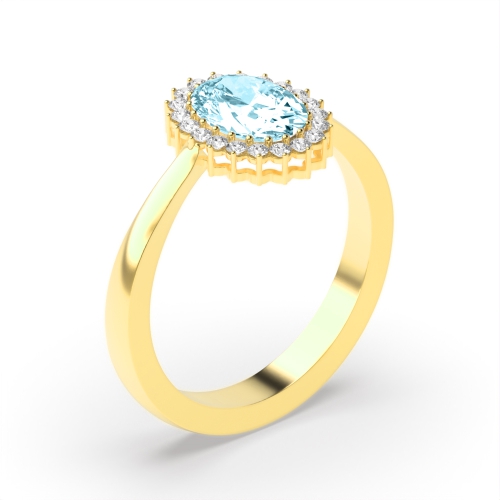 4 Prong Oval Yellow Gold Halo diamond and Naturally Mined Diamond Gemstone Engagement Rings