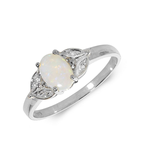 Gemstone Ring With 0.4ct Oval Shape Opal and Diamonds