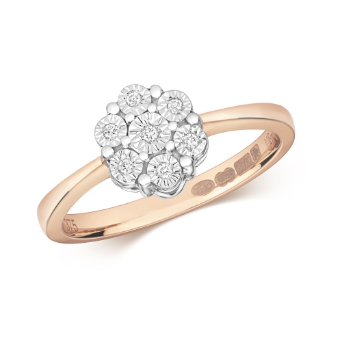 4 Prong Round Rose Gold Flower illusion Illusion Set Engagement Rings