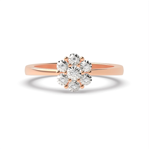 6 Prong Round Rose Gold Flower illusion Engagement Rings