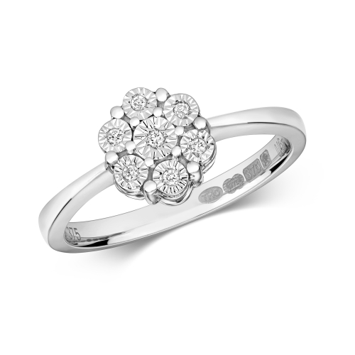 4 Prong Round Flower Illusion Cluster Engagement Ring