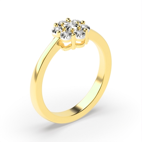 6 Prong Round Yellow Gold Flower illusion Engagement Rings
