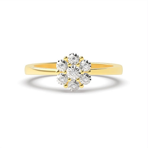 6 Prong Round Yellow Gold Flower illusion Engagement Rings