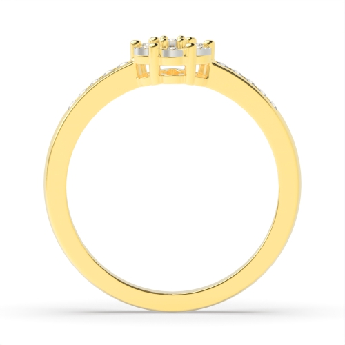 6 Prong Round Yellow Gold Side shank illusion Cluster Engagement Rings