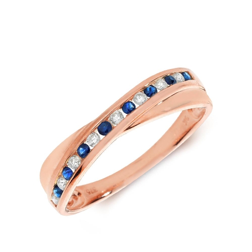 Channel Setting Round Rose Gold Blue Sapphire Gemstone Diamond Rings