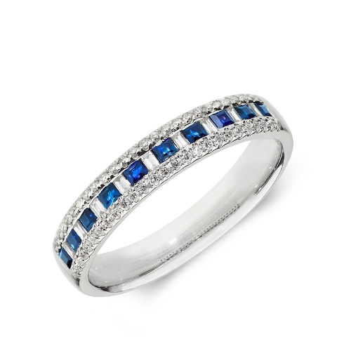 Pave Setting Round Blue Sapphire Gemstone Diamond Rings