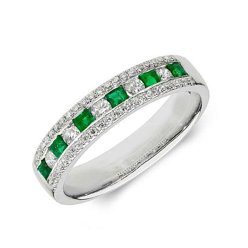 Pave Setting Princess Three row with round diamond and Naturally Mined Diamond Rings