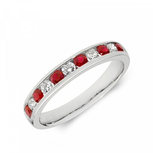 Channel Setting Round White Gold 2.50mm alternate diamond and Naturally Mined Gemstone Diamond Rings