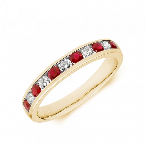 Channel Setting Round Yellow Gold 2.50mm alternate diamond and Lab Grown Diamond Rings