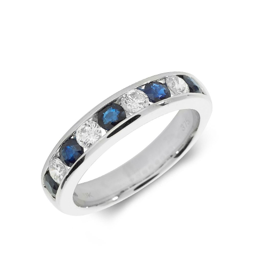 Channel Setting Round Blue Sapphire Gemstone Diamond Rings