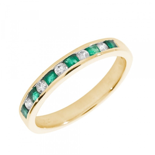2.5mm Channel Set Half Eternity Diamond and emerald ring