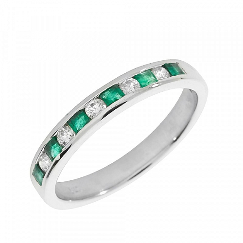 Channel Setting Princess White Gold 2.5mm rub over diamond and Naturally Mined Gemstone Diamond Rings