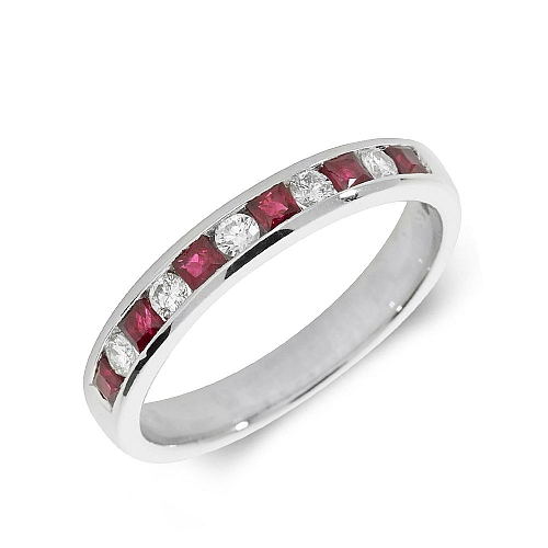 Channel Setting Princess White Gold 2.50mm alternate diamond and princess Naturally Mined Gemstone Diamond Rings