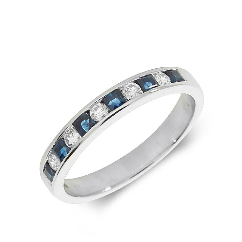 Channel Setting Princess 2.5mm rubover diamond and Naturally Mined Gemstone Diamond Rings