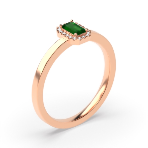 4 Prong Emerald Rose Gold Halo diamond and Naturally Mined Diamond Engagement Rings