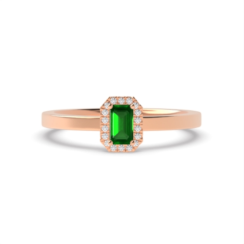4 Prong Emerald Rose Gold Halo diamond and Naturally Mined Diamond Engagement Rings