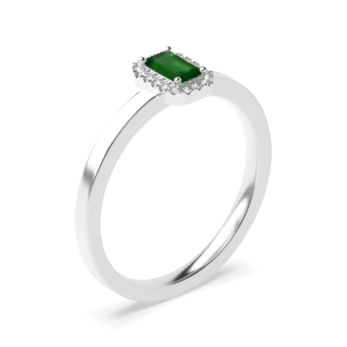 4 Prong Halo diamond and Emerald Gemstone Engagement Rings