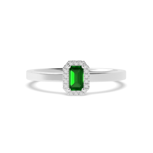 4 Prong Halo diamond and Emerald Gemstone Engagement Rings
