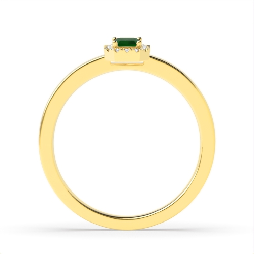 4 Prong Emerald Yellow Gold Halo diamond and Naturally Mined Diamond Engagement Rings