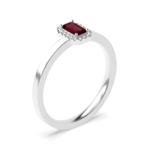 Gemstone Ring With 0.3ct Emerald Shape Ruby and Diamonds