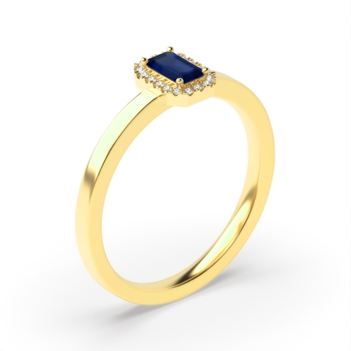 Gemstone Ring With 0.3Ct Emerald Shape Blue Sapphire And Diamonds