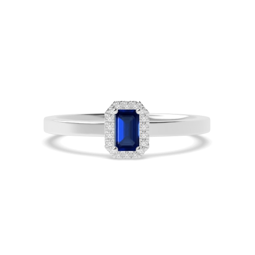 4 Prong Emerald Halo diamond and Blue Sapphire Gemstone Engagement Rings