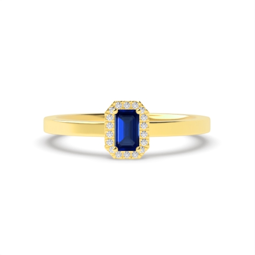 4 Prong Emerald Yellow Gold Halo diamond and Naturally Mined Diamond Engagement Rings