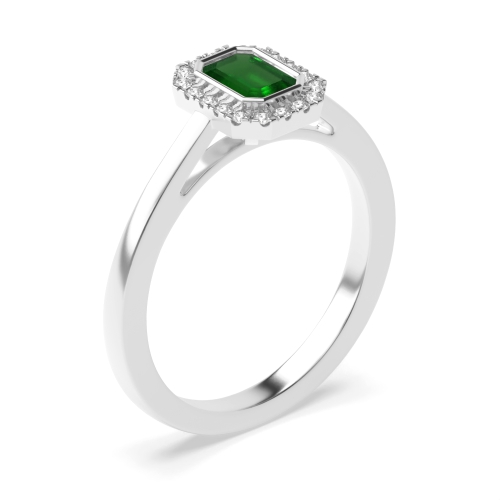 Bezel Setting Halo mid set diamond and Emerald Gemstone Engagement Rings