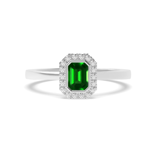 Bezel Setting Halo mid set diamond and Emerald Gemstone Engagement Rings