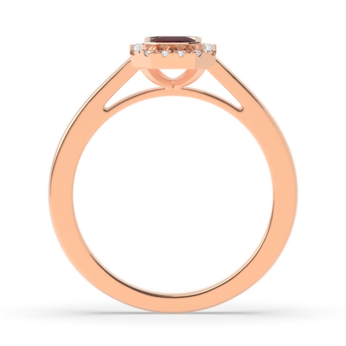 Bezel Setting Emerald Rose Gold Halo mid set diamond and Naturally Mined Diamond Gemstone Engagement Rings